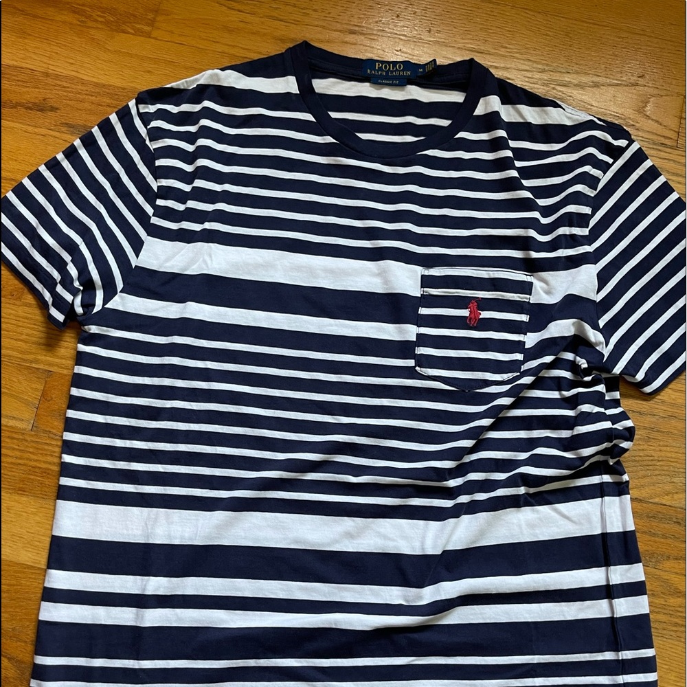 MENS POLO T SHIRT BLUE AND WHITE SIZE MEDIUM